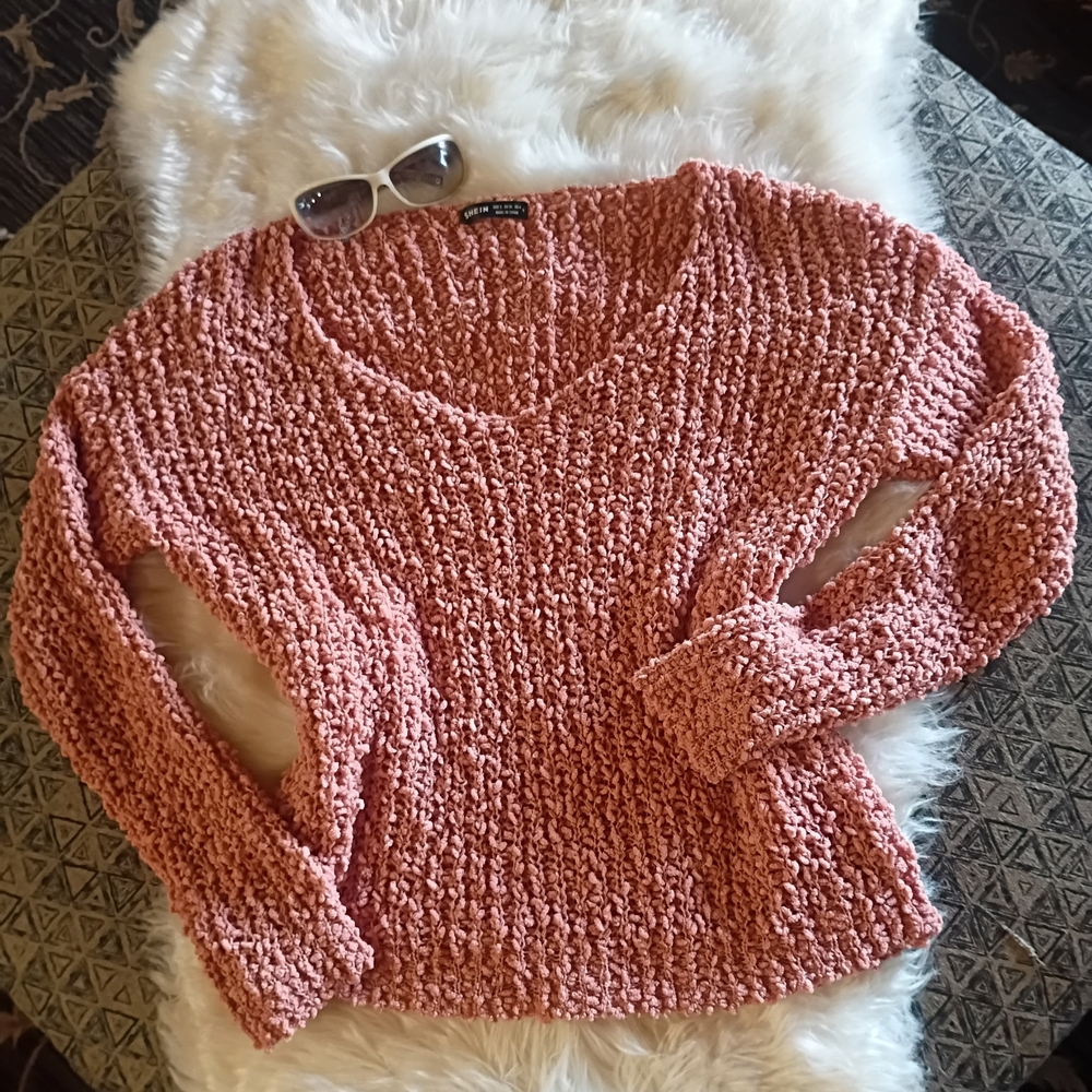 SHEIN Cozy Pink V-Neck Sweater